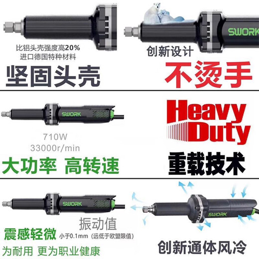 索沃克加长超长9525S 9725SA710W重载电磨抛光直磨机打磨机 9525s 9925S900W加长标配后开