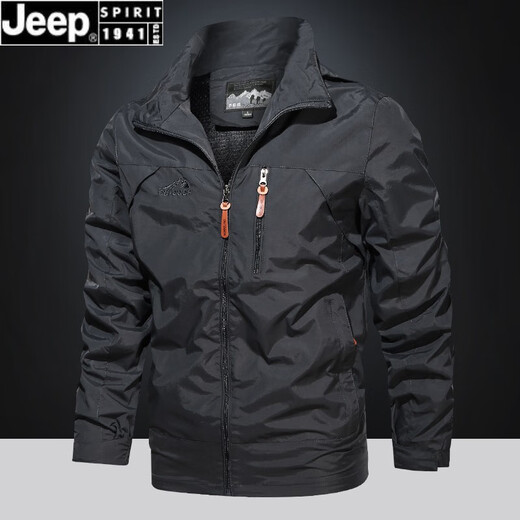 JEEP SPIRIT春秋季休闲运动外套男士大码百搭户外防水冲锋衣中青年连帽夹克薄 军绿9928 4XL