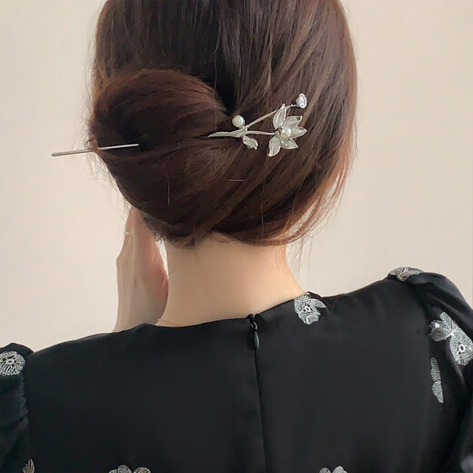 Mr. Ouyang's updo hairpin for women, ancient style hairpin, simple modern design, new Chinese lotus hairpin, silver lotus root