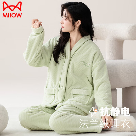Catman (Miiow) pijamas nuevos de alta gama para mujeres en invierno otoño e invierno franela cálida más terciopelo en terciopelo en terciopelo en Velvet en V de la casa LMSJ866# L [100-120Jin [Jin iguala 0.5 kg]]