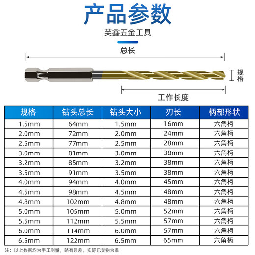 MLHJ handle twist drill set hexagonal handle twist drill bit 6.35mm electric screwdriver pneumatic air batch inner hexagonal drill bit 13-piece set hexagonal handle (1.5mm-6.5mm)