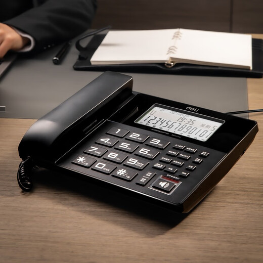 Deli identificador de llamadas oficina hogar teléfono fijo teléfono fijo hotel recepción servicio al cliente teléfono montado en la pared teléfono fijo teléfono de grabación digital 799 negro