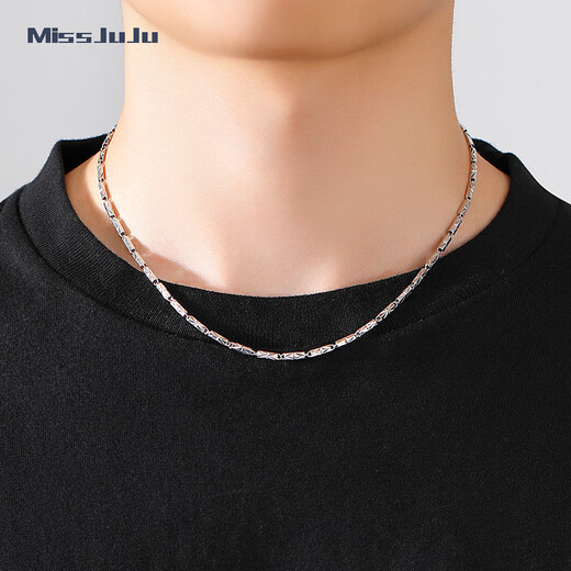 Miss JuJu PT950 Platinum Necklace Platinum Clavicle Chain Rice-shaped Bamboo Tube Necklace Men's and Women's Handsome High-grade Plain Chain Deposit Customized Other Specifications Contact Customer Service