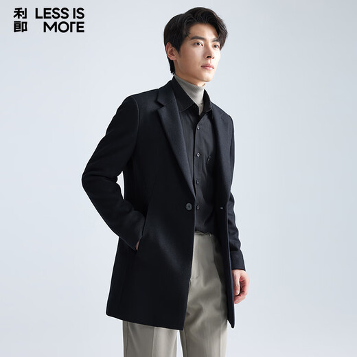 LiLang Youth Business Men's Double Layer Heating Woolen Coat Men's Far Infrared Warming Long Wool Executive Jacket Black XL (175)