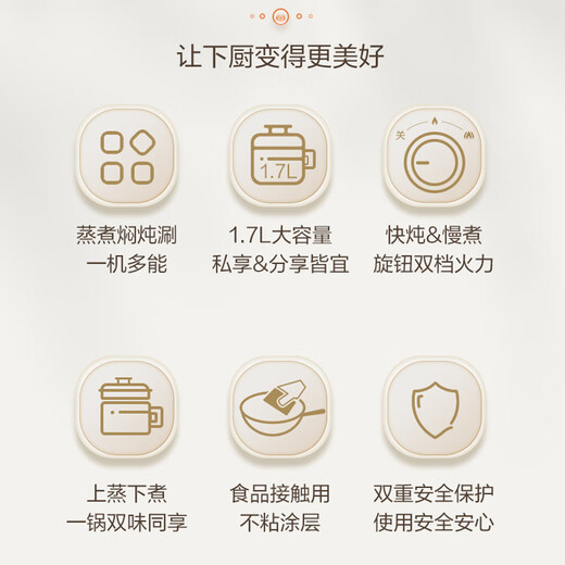 SUPOR electric cooking pot, electric hot pot, dormitory small electric pot, electric steamer, student dormitory all-in-one instant noodle hot pot, 1.7L multi-function pot H17YK489A with steamer