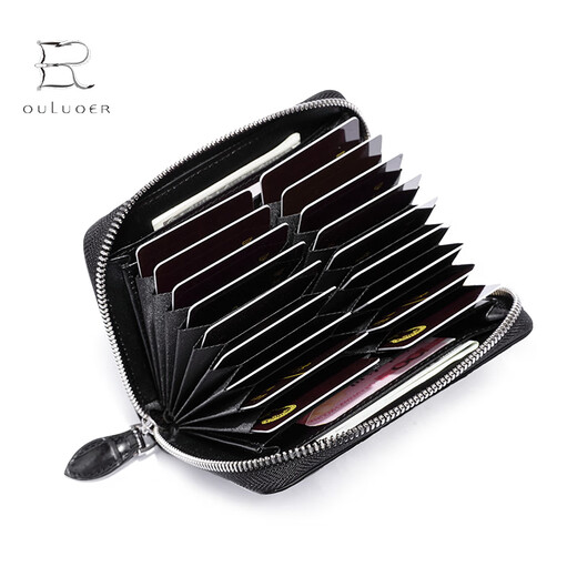 
Oulol crocodile pickup bag new multi-card small handbag genuine leather bag men's light luxury card clip business card bag black belly-hand sewing