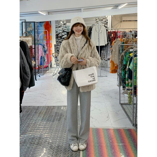 艾柔丹女装秋冬新款加厚毛绒外套女宽松皮毛一体仿兔毛羊羔毛女士棉服 杏色 L