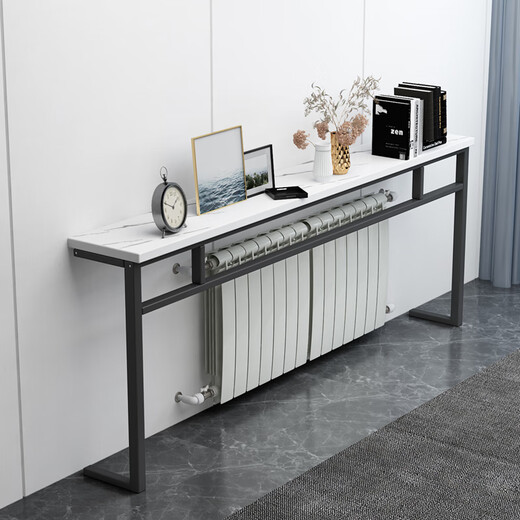 Jiyi Mufang Radiator Storage Rack Sofa Back Storage Rack Heating Shelf Heating Table Radiator Covering Table Long Strip 160-width 20-height 80cm White marble-patterned white legs