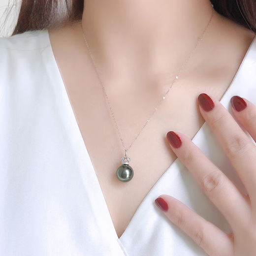 Muqin black and white gold pearl Tahitian black pearl pendant 18K gold crown seawater black bead necklace single women's gift