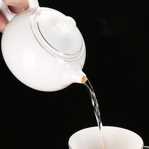 Jingci Zhai Dehua white porcelain mutton-fat jade Kung Fu tea set for home living room making tea in the office simple tea cup gold-painted-Xi Shi pot set (cup with words) 14 pieces