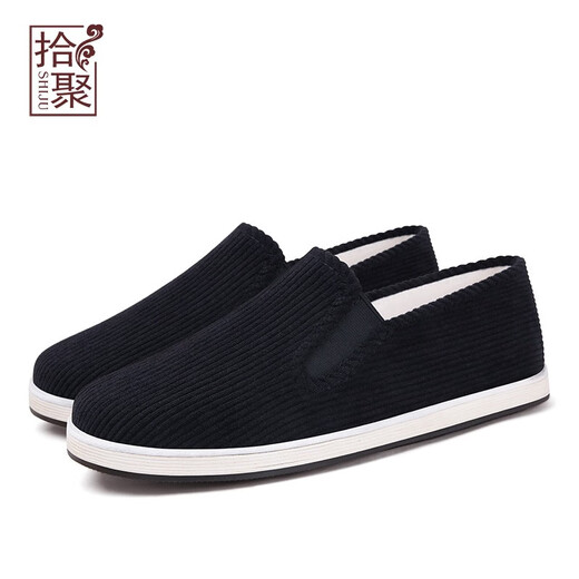 Shiju Spring and Autumn Style Men's Traditional Cloth Shoes Corduroy Breathable Comfortable Thousand-Layer Sole Old Beijing Cloth Shoes Men's Middle-aged and Elderly Dad 11301N52 Black 41