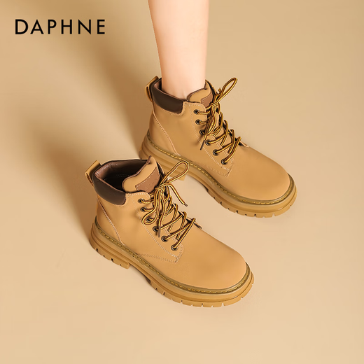 达芙妮（DAPHNE）官方 大黄马丁靴女2024新款秋冬厚底马丁靴经典百搭大黄靴子女 骆驼棕【百搭爆款】 37