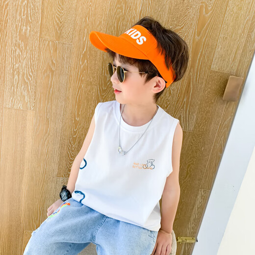 Zuoxi Children's Vest Summer Thin Style Boys Sleeveless T-Shirt Pure Cotton 2025 New Sports Summer Top White 130