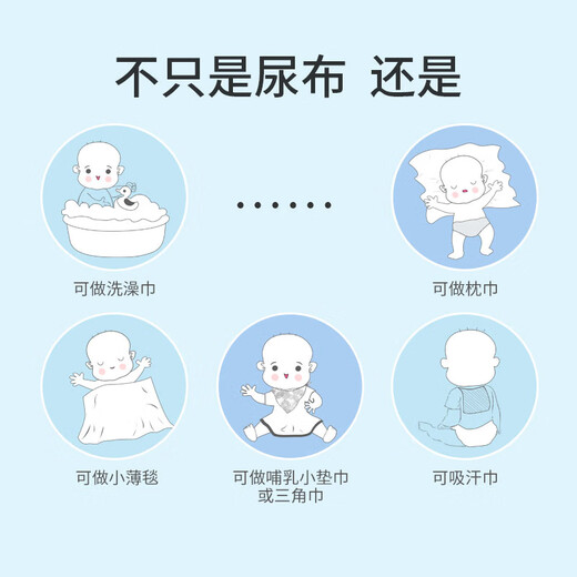 ROYALEXEBOSI婴儿尿布纯棉可水洗新生儿尿片介子布大尺寸全棉布料宝宝尿戒子 10条装 白色45*40 尿布(送绑带)