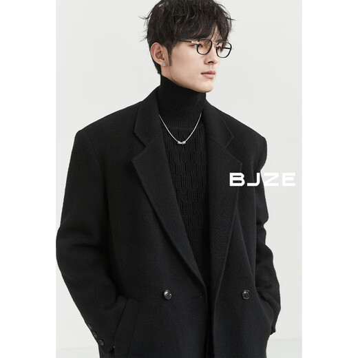 Earl Zoll shoulder pad design long over-knee full wool double-sided wool coat 100% men's autumn and winter commuting jacket P441879 pitch black S (165)