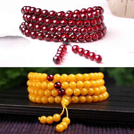 Dingying beeswax bracelet with 108 beads, natural chicken fat yellow old honey multi-ring necklace, blood amber for men and women, 6mm, 108 beads, yellow beeswax