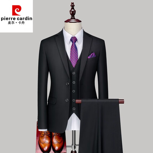 Pierre Cardin thickened velvet suit jacket warm men's suit slim groom wedding business professional formal wear winter pure black plus * velvet top XL 180145-160Jin Jin equals 0.5 kg