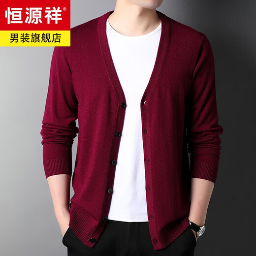 Hengyuanxiang 100% reine Strickjacke für Herren Strickjacke für Strickjacke mit V-Ausschnitt Top Herbst und Winterpullover Jacke mit mittleren und älteren Herrenkleidung Light Khaki M 170/48/105