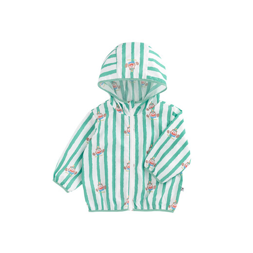 YOUGE Infant and Toddler 2024 New Thin Cartoon Sun Protection Clothing Hooded Thin Jacket Green 100 cm