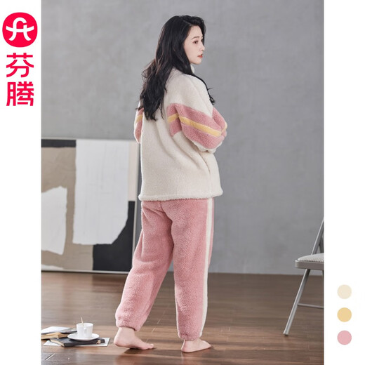 Fen Teng Couple Pajamas Women's Autumn and Winter New Style Velvet Thickened Wearable Zipper Home Clothing Warm Suit Men's L98342194 Cherry Blossom Pink Single Women's Model M Recommendation: Female 92-110 Jin Jin equals 0.5 kg, male 105-126 Jin Jin equals 0.5 kg