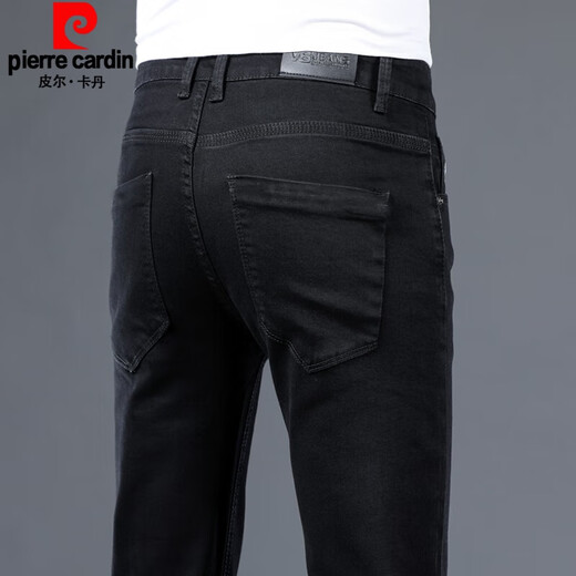 Pier Cardin Summer Herren High-End Thin Strick Jeans für Männer im koreanischen Stil trendy kleine Füße Slim Elastic Casual Cow Black 902 31