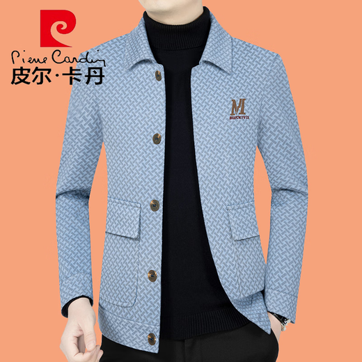 Pier Cardin woolen jacket for men short collar men's tweed jacket thickened warm middle-aged and elderly daddy suit knitted D21375 dark gray XL 180