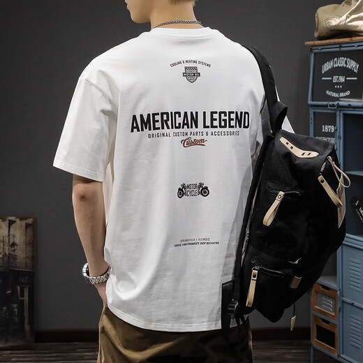 Catman (MiiOW) high street trend new short-sleeved T-shirt for men loose large-size summer pure cotton half-sleeved American ins heavy round neck T-shirt HST1518 white 2XL
