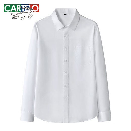 Cardile crocodile shirt men's autumn solid color casual long-sleeved shirt business versatile white shirt men's white XL