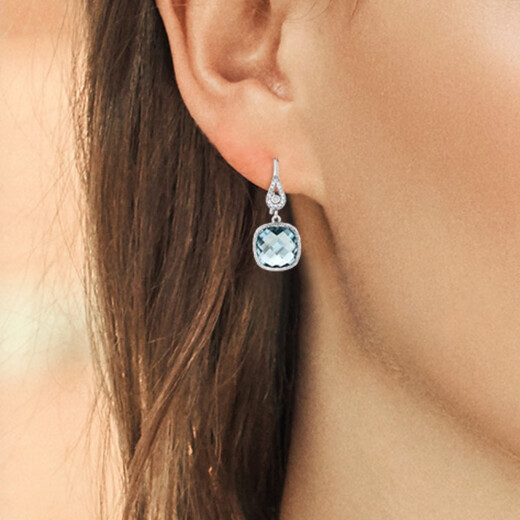 GEM STONE KING 925 silver earrings set with imitation aquamarine earrings 11 carat colored gemstone earrings jewelry as a Chinese Valentine's Day gift for your girlfriend
