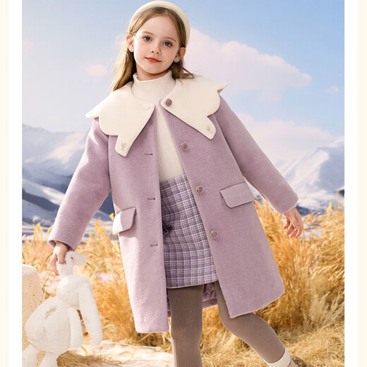 Radinka2025 new autumn and winter girls' woolen coat mid-length fashionable and stylish children's lapel woolen coat JWX taro purple (cotton lining) 160 cm