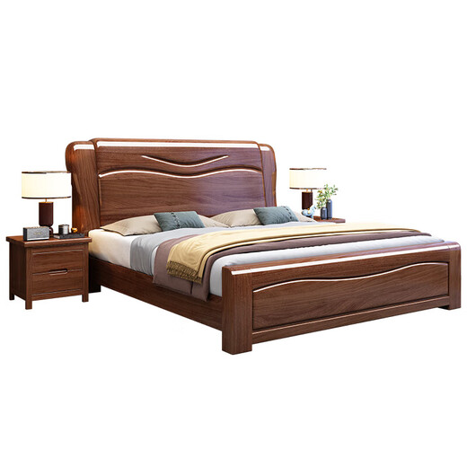 Zihua Massives Holzbett, goldene Walnuss -Single und doppelte 1,8 Meter 1,5 m chinesische leichte Luxushochschubladenaufbewahrungsbett 826# Festholzbett (verbessertes stiles Betttafel) 1,5 m*2,0 m