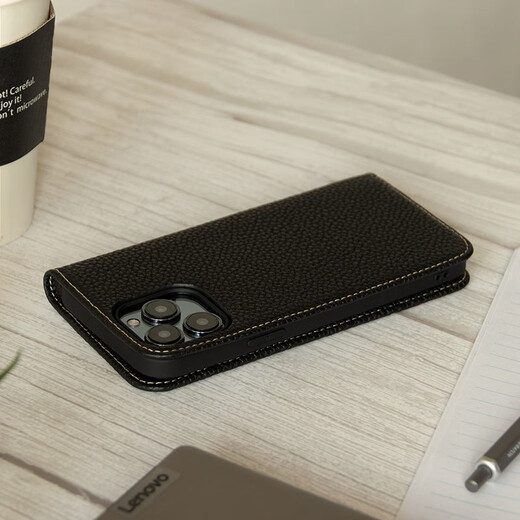 HANATORA iPhone17/16/15Promax mobile phone case genuine leather flip cover Apple 14Pro mobile phone case light luxury leather case high-end business men and women high-end all-inclusive anti-fall Air black丨first-layer cowhide iPhone 17 ProMax