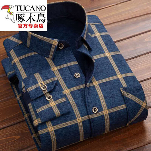 Woodpecker (TUCANO) men's warm shirt with velvet thickened plaid long-sleeved shirt casual trend middle-aged and elderly father-father suit (2 pieces) HB622+HB677 plus velvet 4XL suitable for 180 Jin [Jin equals 0.5 kg] - 200 Jin [Jin equals 0.5 kg]