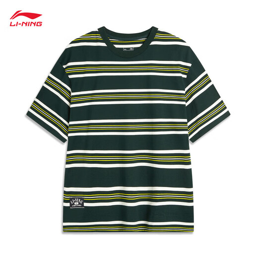 Li ning (li-nun) T-Shirt Paar Sommer Baumwolle Einfacher gestreifter runder Nacken kurzärmeliges Sport Top AHSU655 Retro Green-3 XL