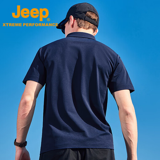 Jeep Schnell trocknend Polo-Shirt Herren upf40+ Sonnenschutz kurzärmelig T-Shirt Herren Outdoor Revers Schnelltrocknungskleidung 9905 Marine Blue L.