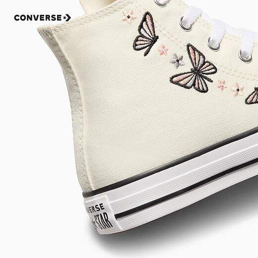 Converse Converse children's shoes girls mid-top canvas shoes summer new butterfly embroidery children's sports casual shoes beige/multi-color/black/pink/grey 38 recommended foot length 23.5cm