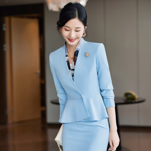 安依莲美容院工作服珠宝店西装套裙两件套春季职业装女人味西服工装制服 2987白色西装+653短群 XL
