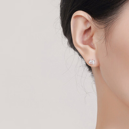 Holycat Cat in Arms 999 pure silver single diamond kitten earrings girl birthday gift pierced earrings versatile women's ear jewelry 999 silver single diamond kitten earrings pair