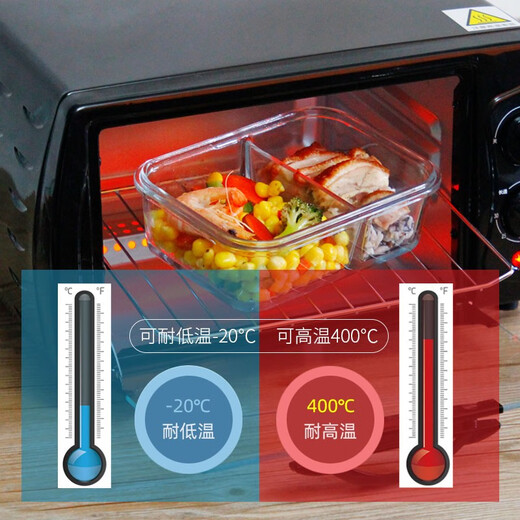 
Creation heat-resistant glass fresh-keeping box Microwave lunch box Office worker student brings rice sealed bowl partition lunch box Nordic green round 420+three partition 1050ml+pack+tableware