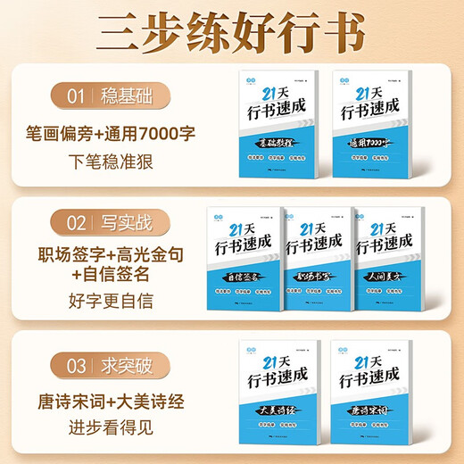 Shuxing 21-day running calligraphy crash course, a total of 7 volumes, hard-pen copybook for adults, special training copybook for regular script, entry-level copybook for college students, pen control and stroke order copybook for beginners, hard-pen calligraphy practice paper, technique essentials, model calligraphy, practical writing
