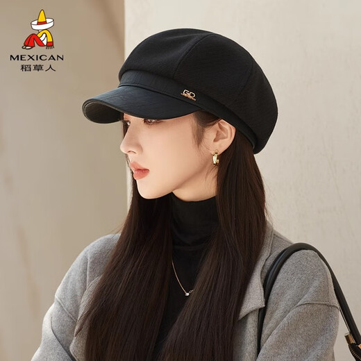 Scarecrow beret hat for women 2025 new fashion versatile Korean painter's hat simple octagonal hat showing face small and suitable for all seasons black one size