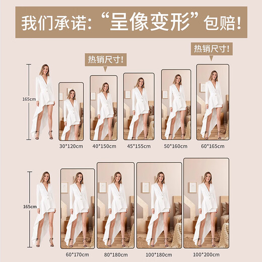 德旭全身镜 穿衣落地镜试衣镜家用防爆可壁挂 可贴墙铝合金网红大镜子 经典黑150*40【壁挂+落地】