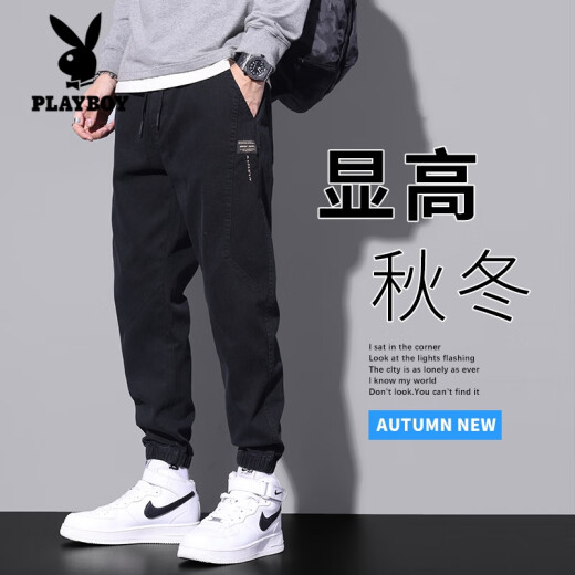 Playboy (playboy) plus jeans en velours pour les hommes Automne et style hiver liant la mode de mode 2024 Nouveau pantalon décontracté à neuf points