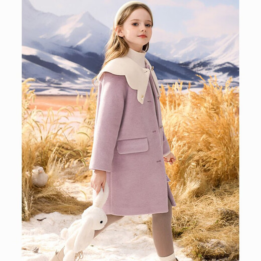 Radinka2025 new autumn and winter girls' woolen coat mid-length fashionable and stylish children's lapel woolen coat JWX taro purple (cotton lining) 160 cm