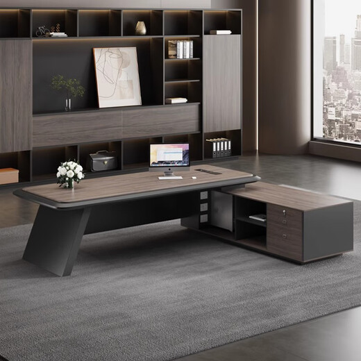 Litang boss desk office desk and chair combination light luxury high-end executive desk chairman president manager office table 2.6 meters light luxury boss table + boss chair + six-door cabinet