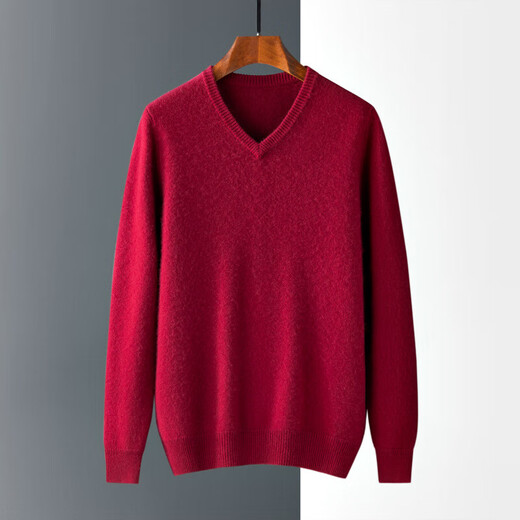 Ordos cashmere sweater men's pure cashmere V-neck thickened sweater pullover base shirt 2025 autumn and winter black XL