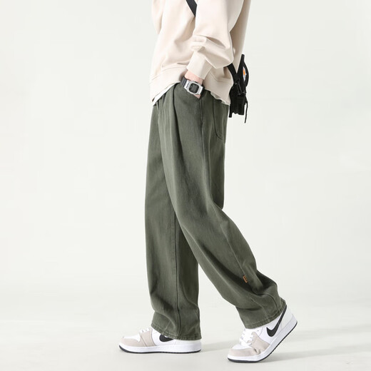 Dingfengbaoluo Pantalones casuales Pantalones rectos sueltos Pantalones de primavera y verano Pantalones HM9901 Militar Green 2xl