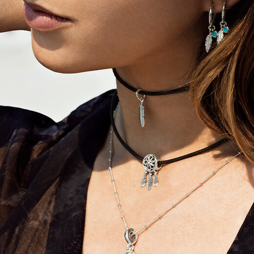 PANDORA Colorful Dream Necklace Set Dream Catcher Flower Hollow Dream Versatile Birthday Gift for Girlfriend Colorful Dream Necklace 45cm