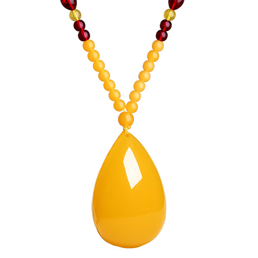 Nilan Fat Dong Lai's same style beeswax pendant, water droplets follow the shape of natural l necklace, amber chicken oil yellow sweater chain, men's and women's style, old B style, safe and sound brand + lanyard style