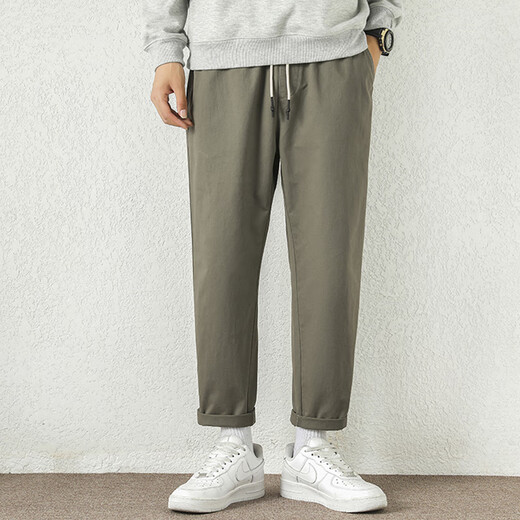 Jean-Vis Sommer neue Freizeithosen für Männer losen gerade 2025 Neue sich verjüngte neunzinwertige Sommerhose 9904 Khaki Grey [Atmungsbares Baumwollhochqualität] L.
